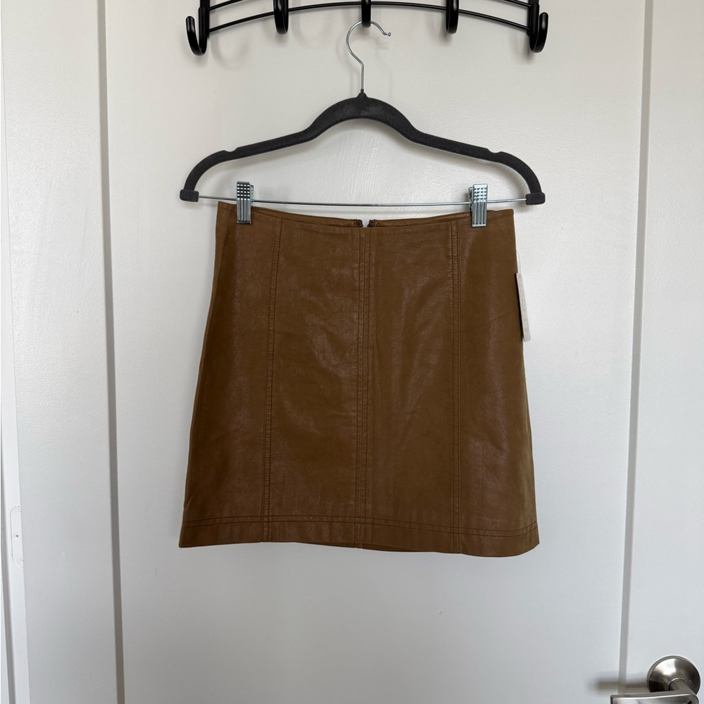 Free People Caramel Faux-Leather Mini Skirt